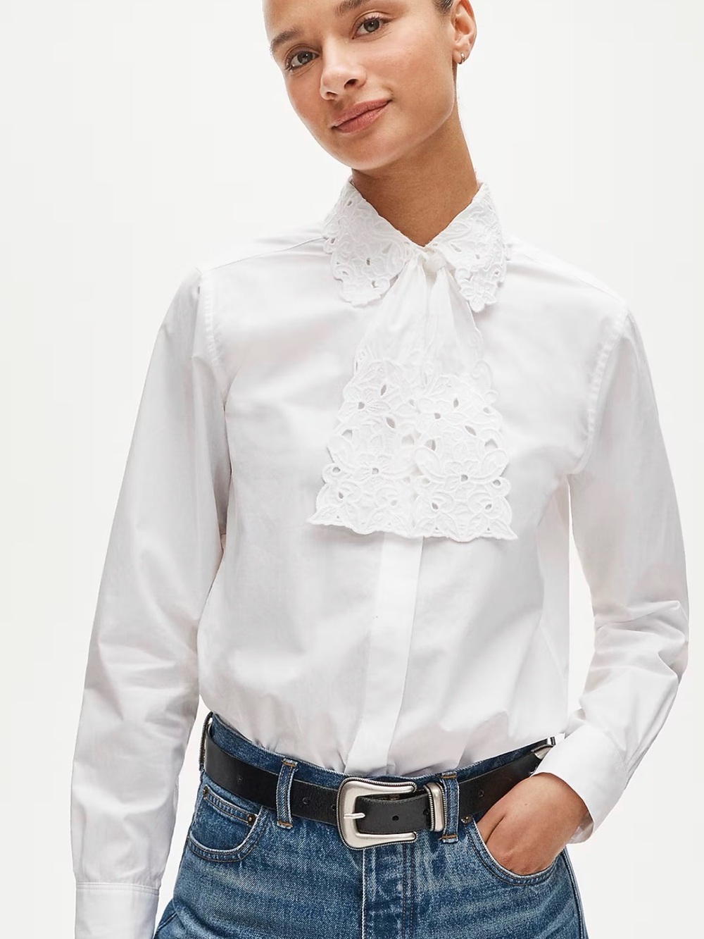 NWT JCREW White Lace-Trim Cotton Shirt with Decorative Bib 6